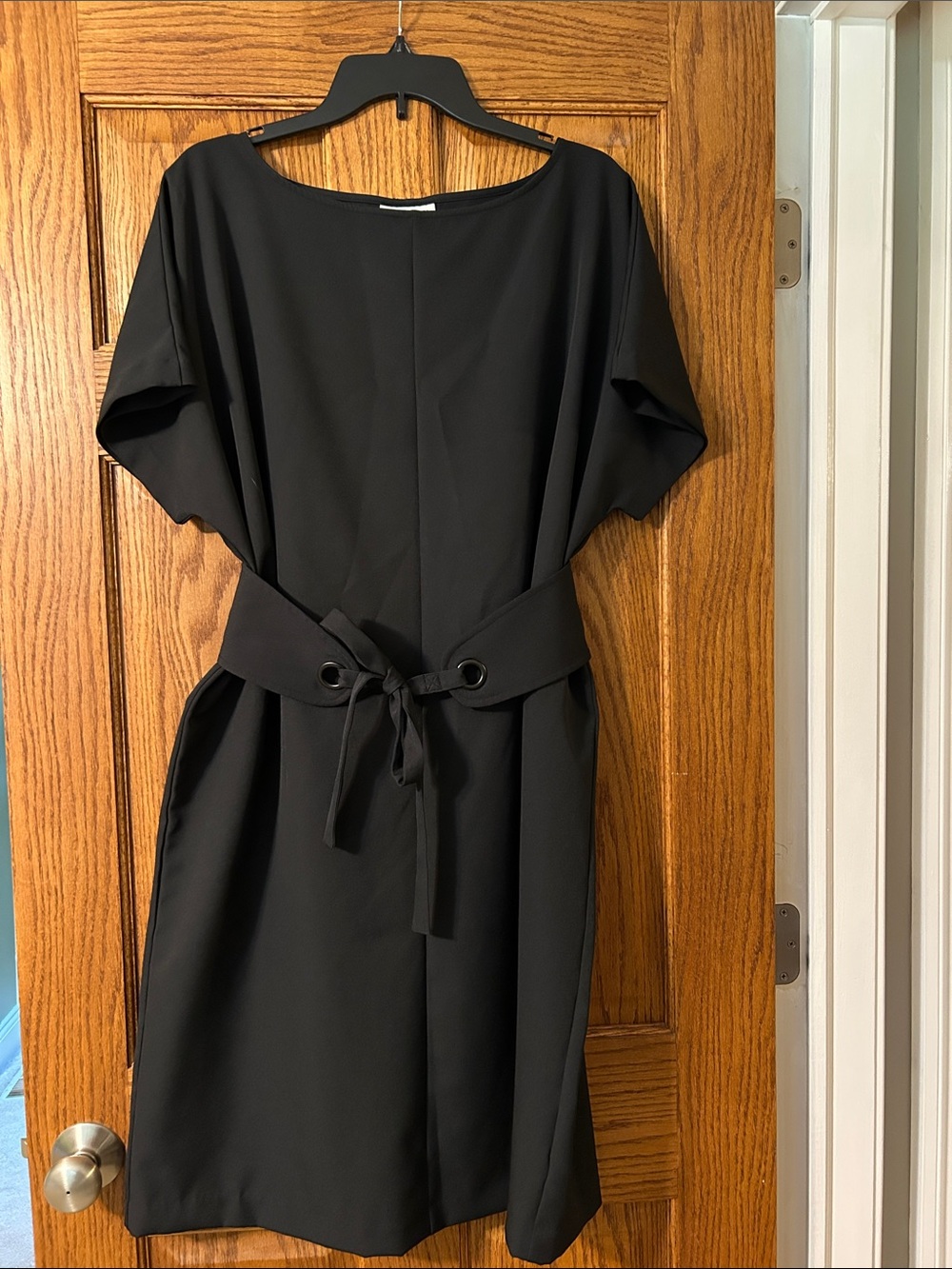 Prologue Black Midi Dress with Belted Waist
